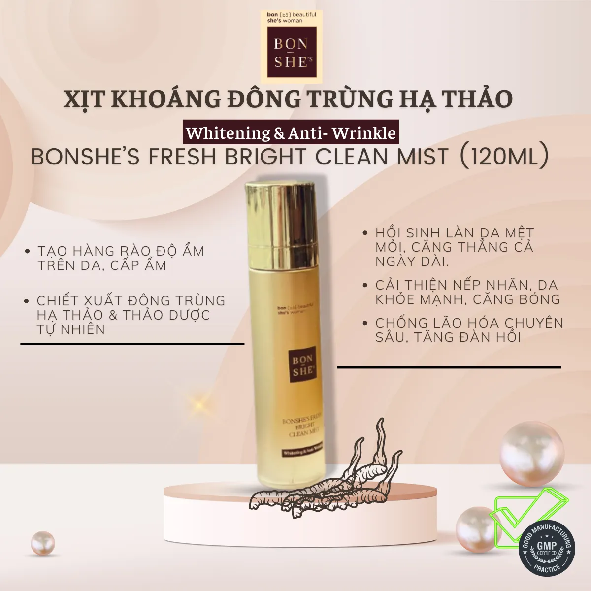 Xịt Khoáng BONSHE'S Fresh Bright Clean Mist 120ml